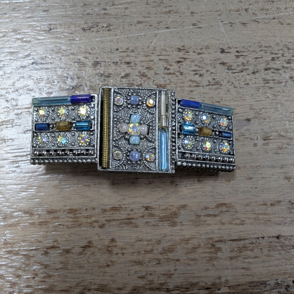Vintage Silver and Blue Beaded Hair Clip Barrette